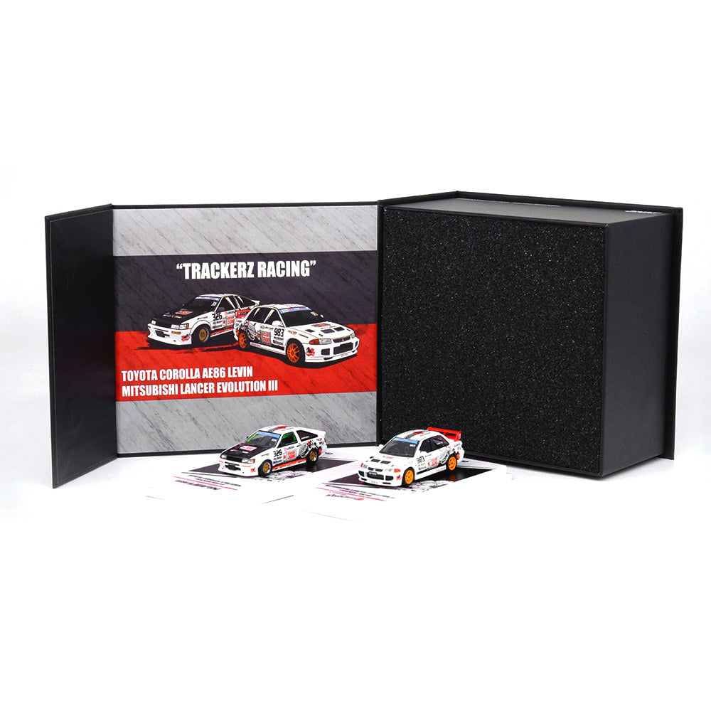 Inno64 Trackerz Racing Boxset Toyota Corolla AE86 Levin & Mitsubishi Lancer Evolution III 1:64