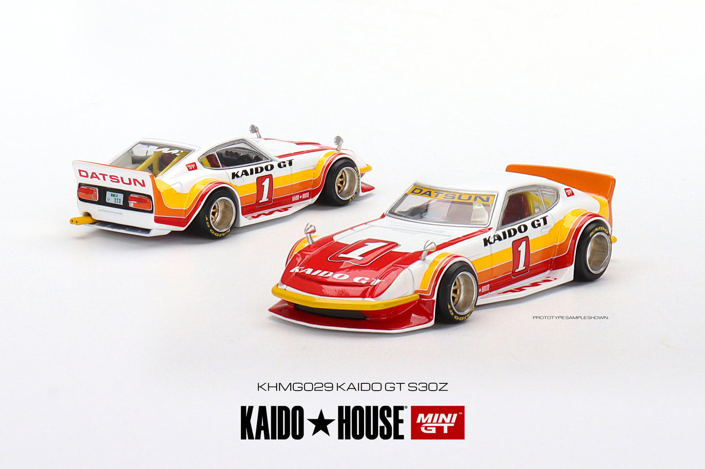 Mini GT Kaido House 029 Datsun Fairlady Z V1 White Yellow Orange Red 1:64