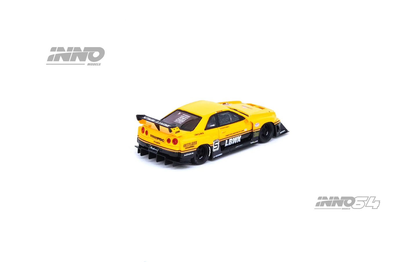 Inno64 Nissan Skyline LBWK ER34 Super Silhouette Yellow 1:64