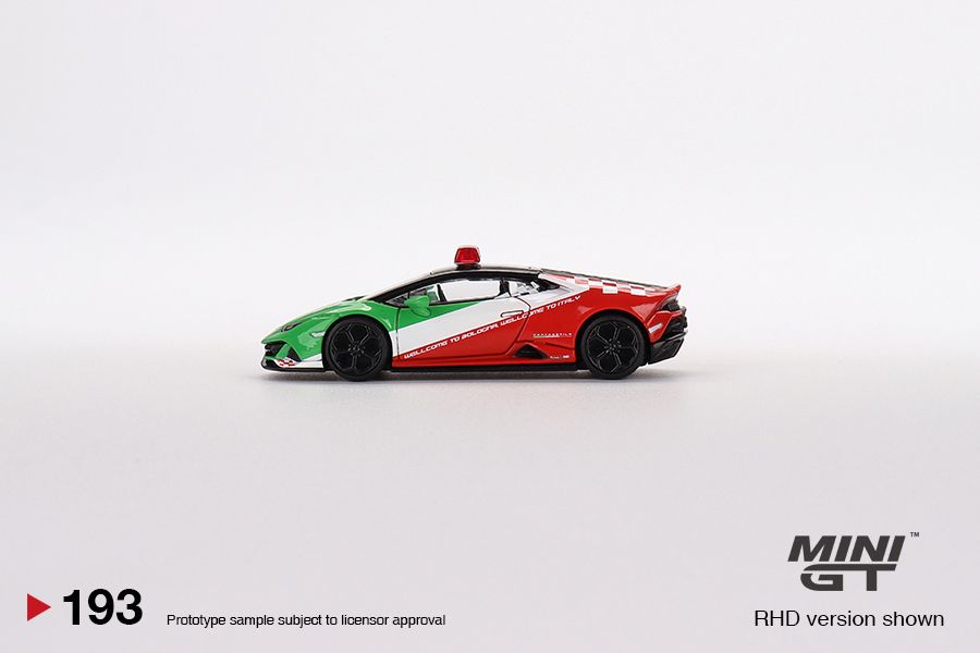 Mini GT Box Version Lamborghini Huracan EVO Bologna Airport 2020 Follow-Me Car 1:64