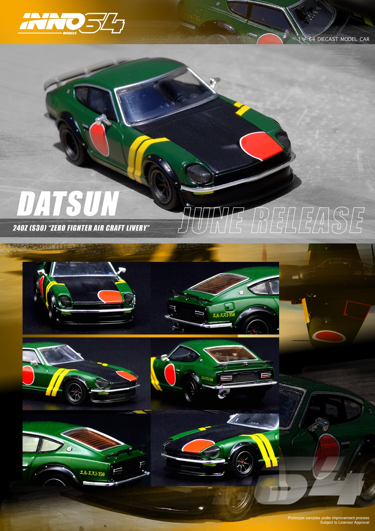 Inno64 Datsun 240Z S30 Zero Fighter Aircraft Livery Green Black 1:64