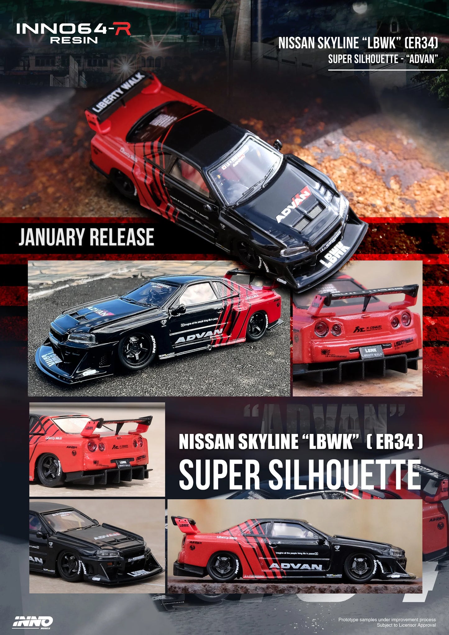 Inno64 Nissan Skyline LBWK ER34 Super Silhouette Advan 1:64