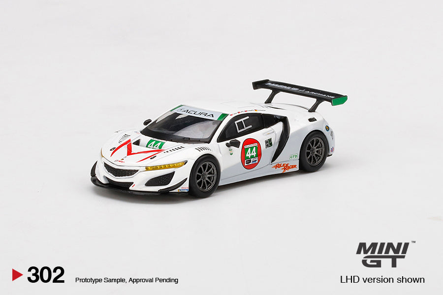 Mini GT Box Version 302 Acura NSX GT3 EVO #44 Magnus Racing 2021 IMSA Daytona 24 Hrs White 1:64