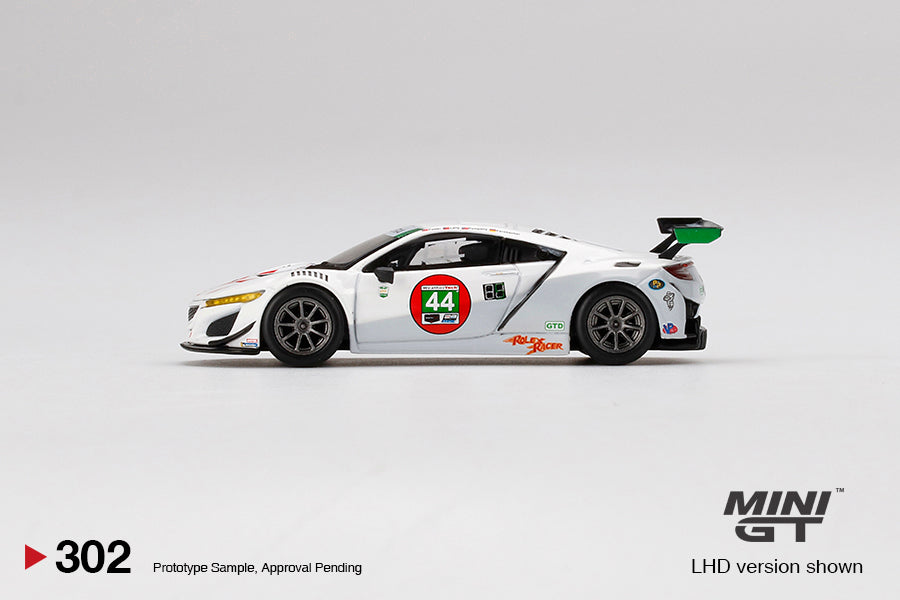 Mini GT Box Version 302 Acura NSX GT3 EVO #44 Magnus Racing 2021 IMSA Daytona 24 Hrs White 1:64