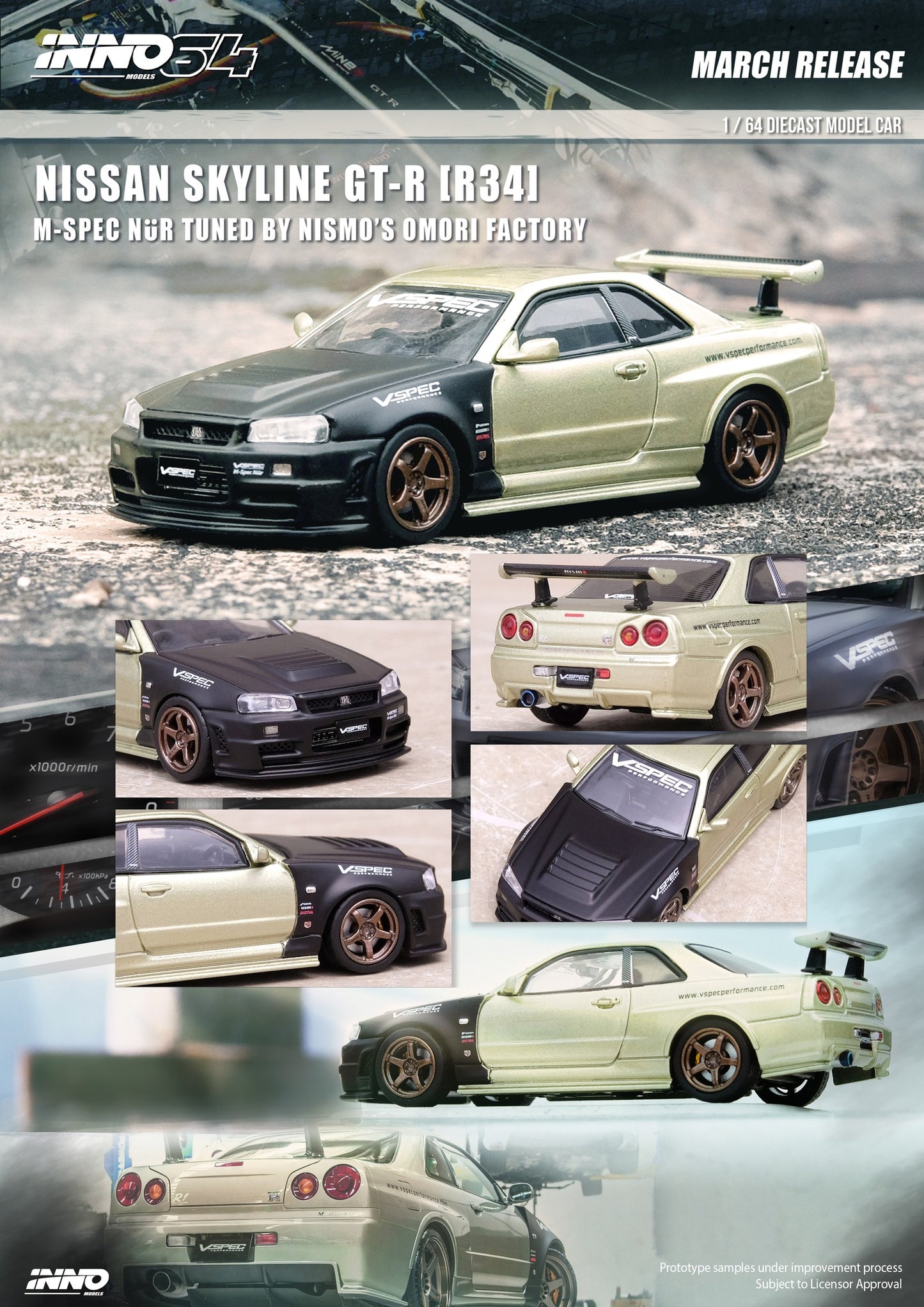 Inno64 Nissan Skyline GTR R34 M Spec Nur Tune By Nismo's Omori Factory 1:64
