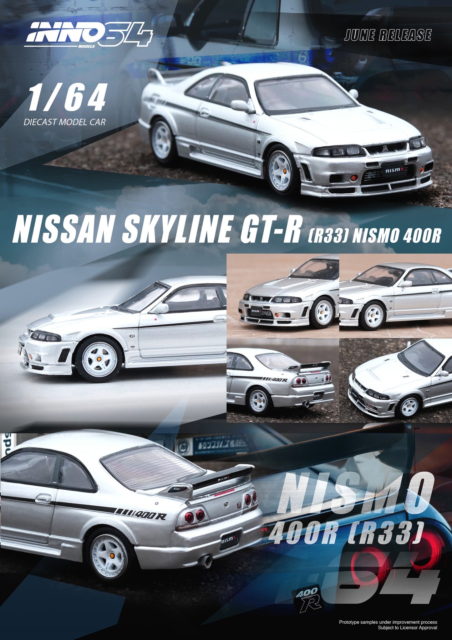 Inno64 Nissan Skyline GTR R33 Nismo 400R Silver 1:64