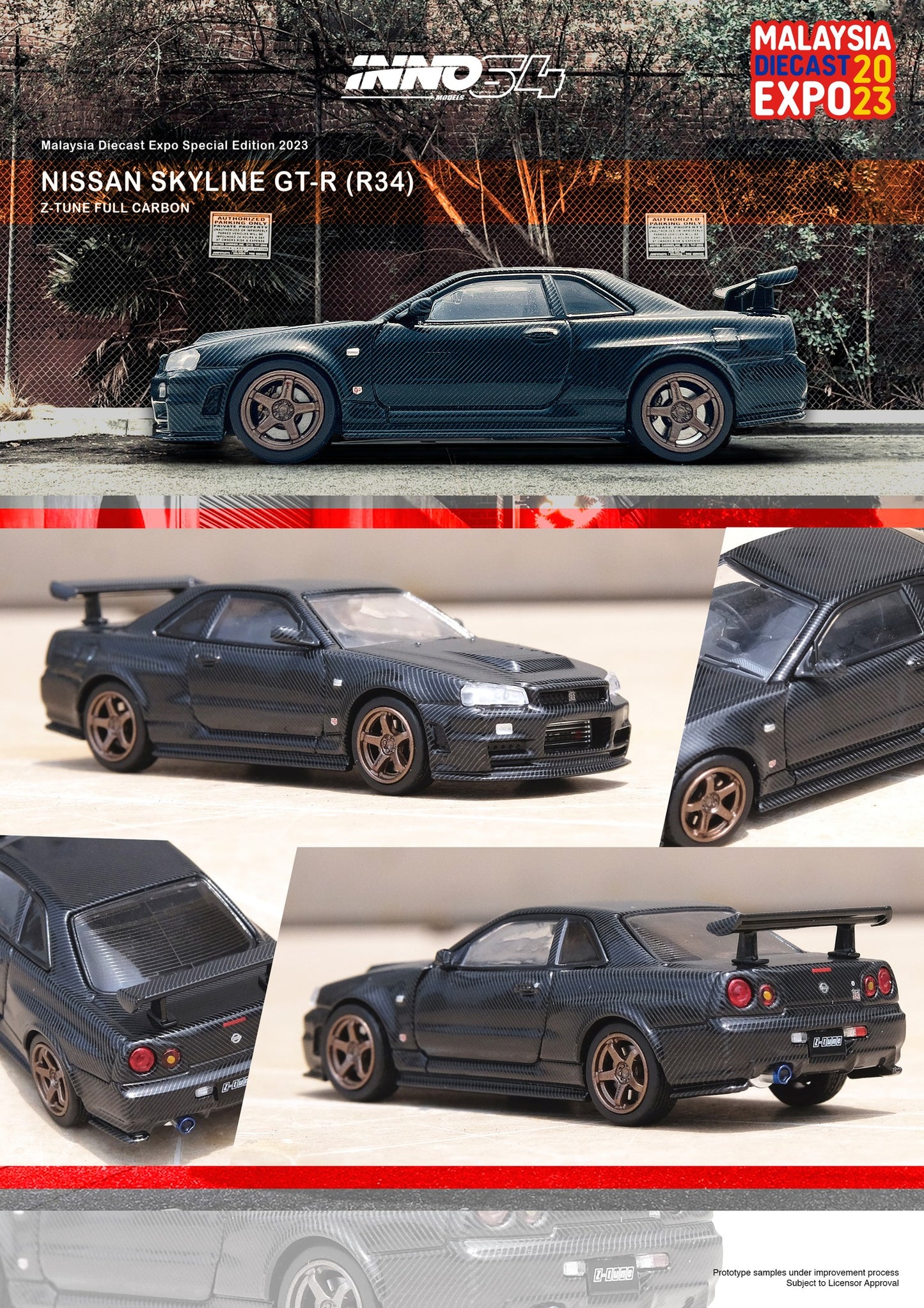 Inno64 Malaysia Diecast Expo Special Edition 2023 Nissan Skyline GTR R34 Z Tune Full Carbon 1:64