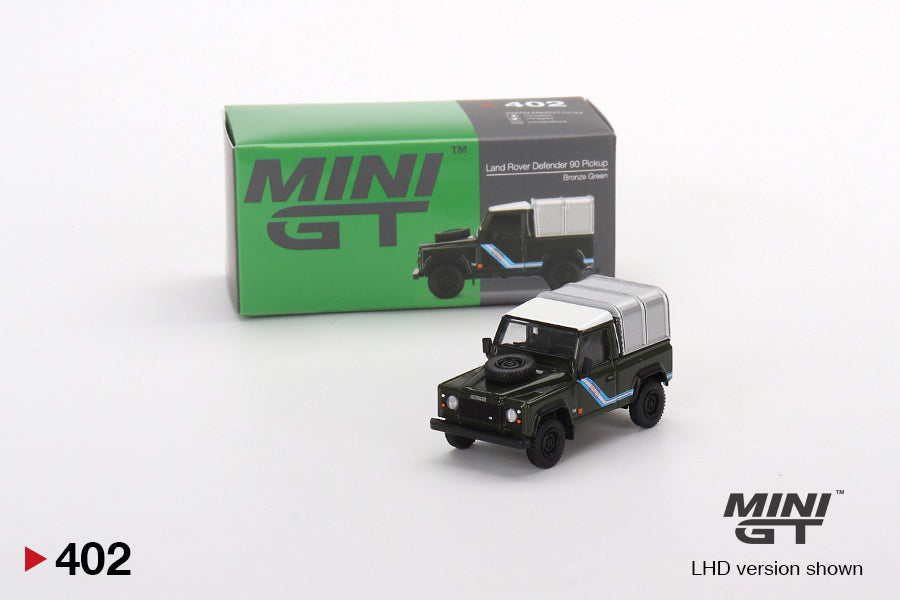 Mini GT Mijo Exclusives 402 Land Rover Defender 90 Pickup Bronze Green 1:64