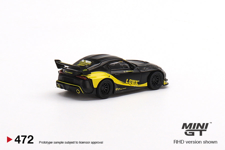 Mini GT Mijo Exclusives 472 Toyota GR Supra LB WORKS Matte Black Yellow 1:64