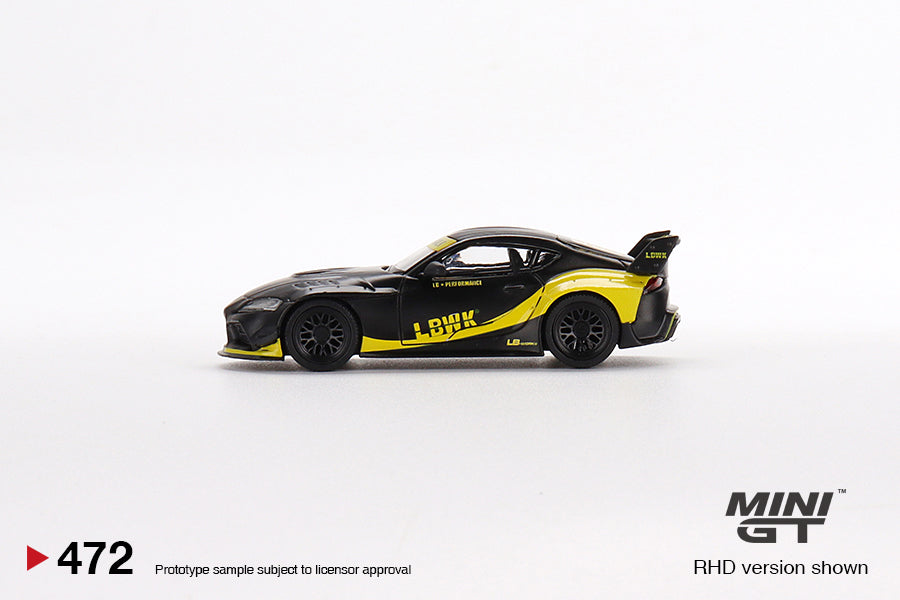 Mini GT Mijo Exclusives 472 Toyota GR Supra LB WORKS Matte Black Yellow 1:64