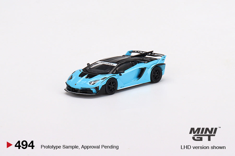 Mini GT Box Version 494 LB Shilouette WORKS Lamborghini Aventador GT EVO Baby Blue 1:64