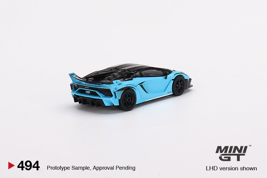 Mini GT Box Version 494 LB Shilouette WORKS Lamborghini Aventador GT EVO Baby Blue 1:64