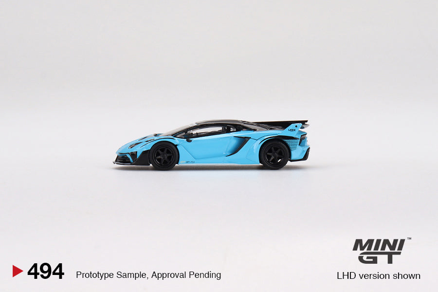 Mini GT Mijo Exclusives 494 Lb Silhouette Works Lamborghini Aventador GT EVO Baby Blue 1:64