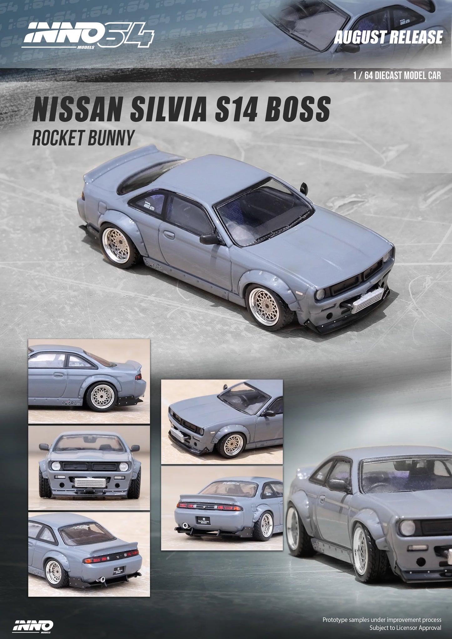 Inno64 Nissan Silvia S14 BOSS Rocket Bunny Grey 1:64