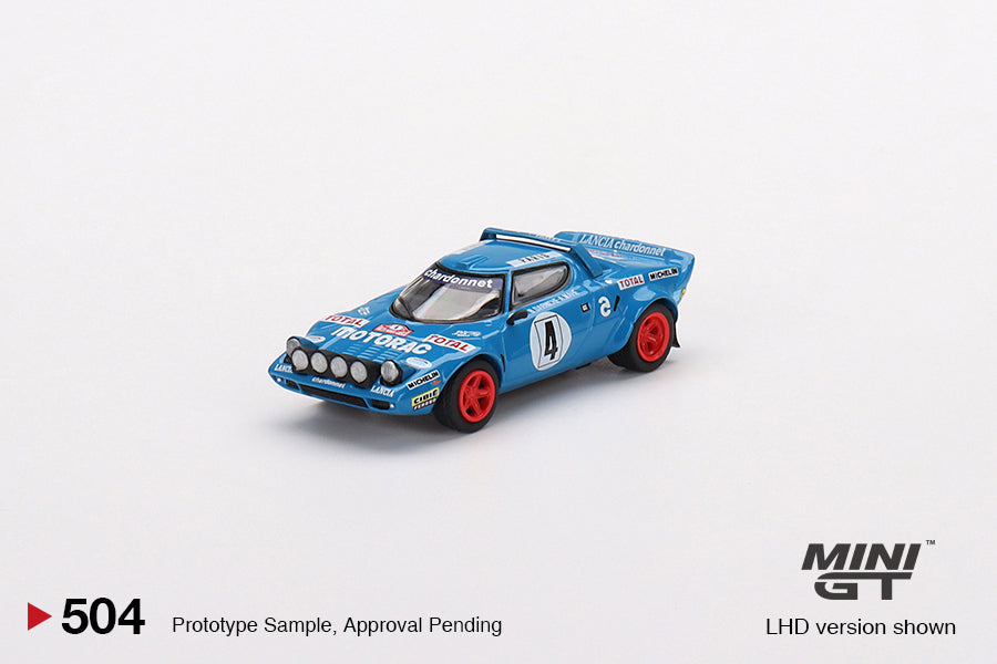 Mini GT Box Version 504 Lancia Stratos HF #4 1979 Rally MonteCarlo Winner Blue 1:64