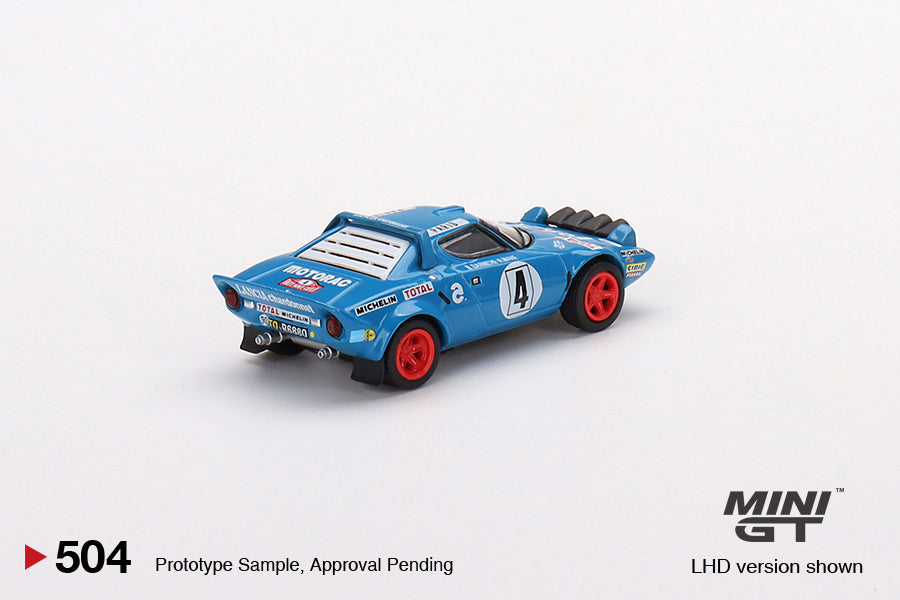 Mini GT Box Version 504 Lancia Stratos HF #4 1979 Rally MonteCarlo Winner Blue 1:64
