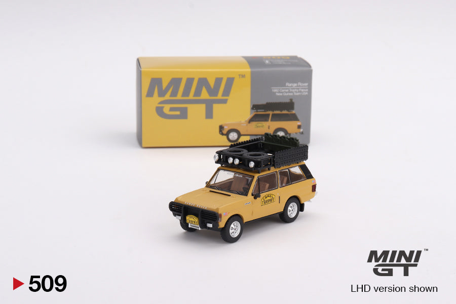 Mini GT Box Version 509 Range Rover 1982 Camel Trophy Papua New Guinea Team  USA 1:64