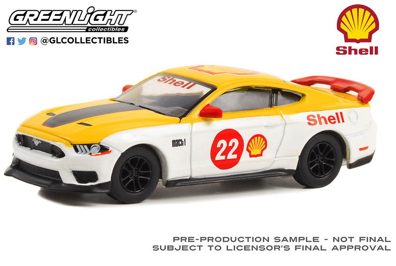 Greenlight Shell 2022 Ford Mustang Mach 1 White Yellow 1:64