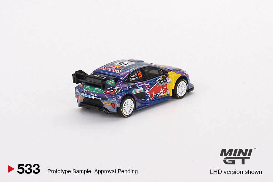 Mini GT Box Version 533 Ford Puma Rally1 #19 M-Sport Ford WRT 2022 Rally Montecarlo Winner 1:64