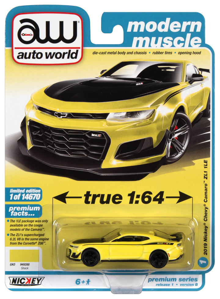 Auto World Modern Muscle 2019 Nickey Chevy Camaro ZL1 1LE Shock 1:64