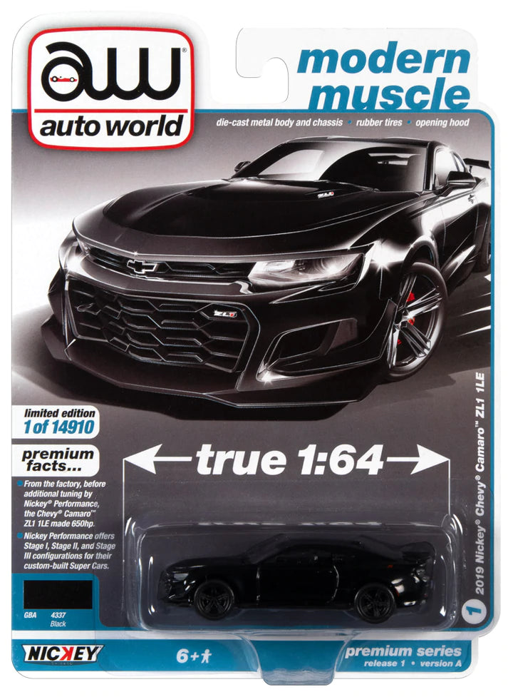 Auto World Modern Muscle 2019 Nickey Chevy Camaro ZL1 1LE Black 1:64