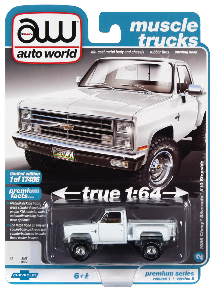 Auto World Muscle Trucks 1986 Chevy Silverado K10 Stepside White 1:64