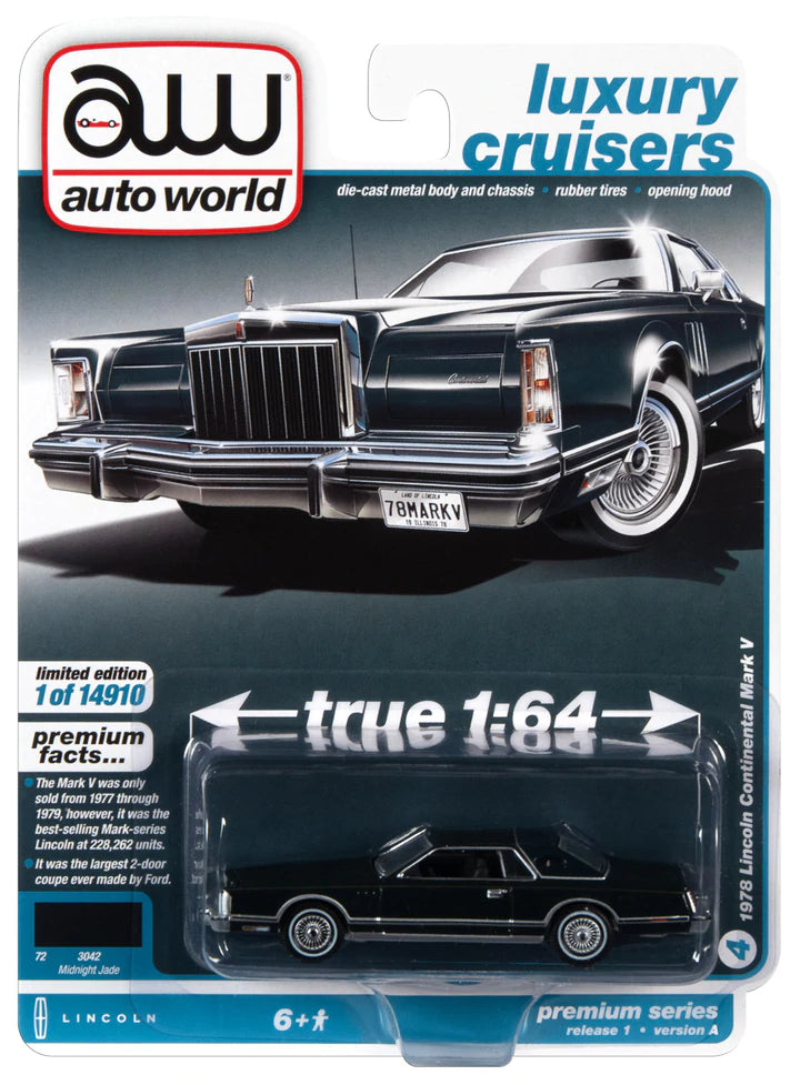 Auto World Luxury Cruisers 1978 Lincoln Continental Mark V Midnight Jade 1:64