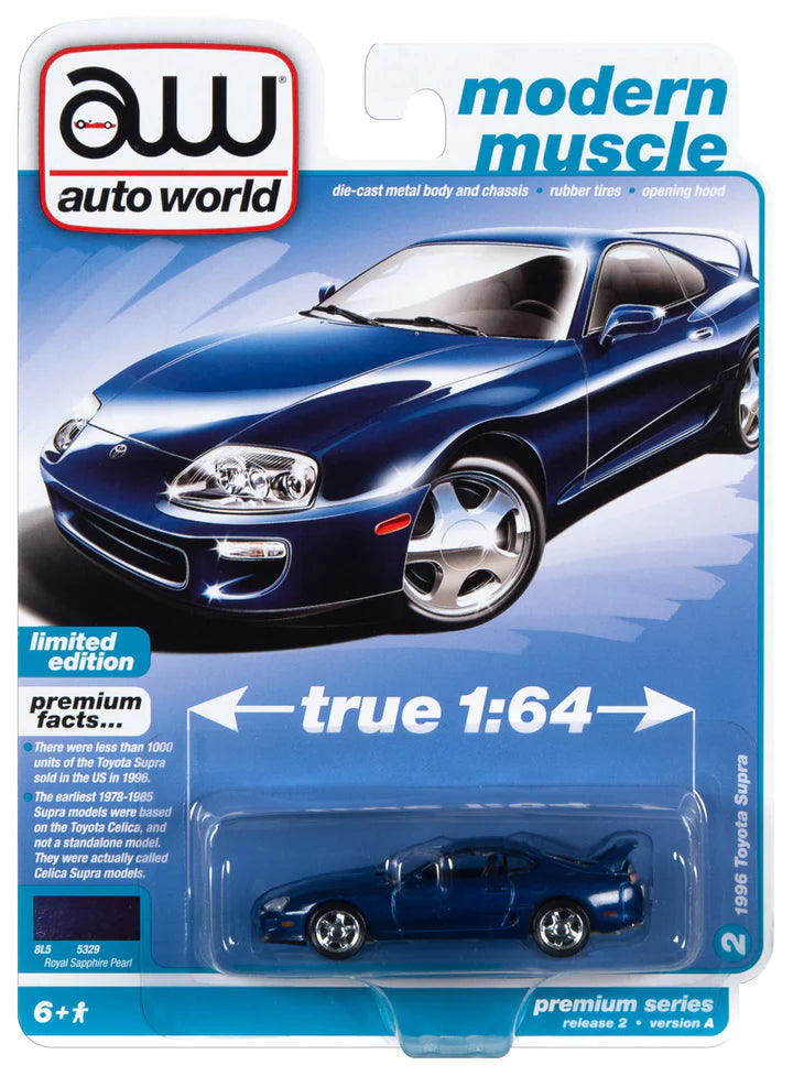 Auto World Modern Muscle 1996 Toyota Supra Royal Sapphire Pearl 1:64