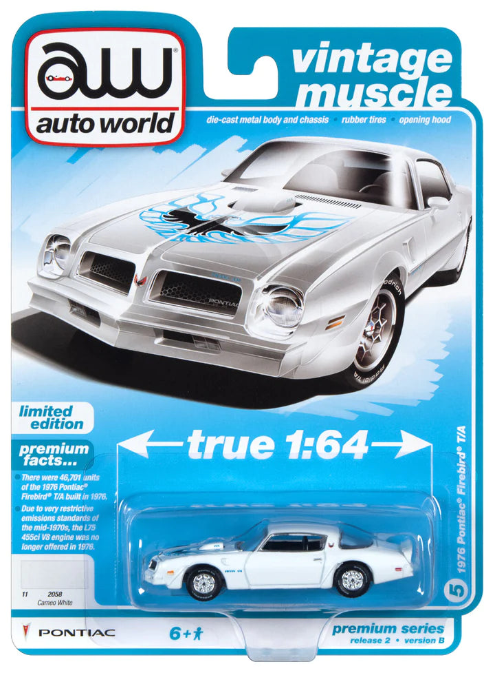 Auto World Vintage Muscle 1976 Pontiac Firebird T/A Cameo White 1:64