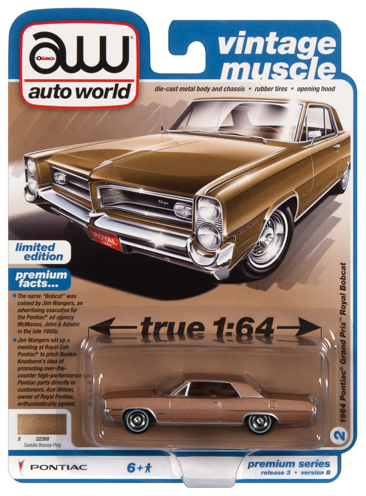 Auto World Vintage Muscle 1964 Pontiac Grand Prix Royal Bobcat Saddle Bronze Poly 1:64