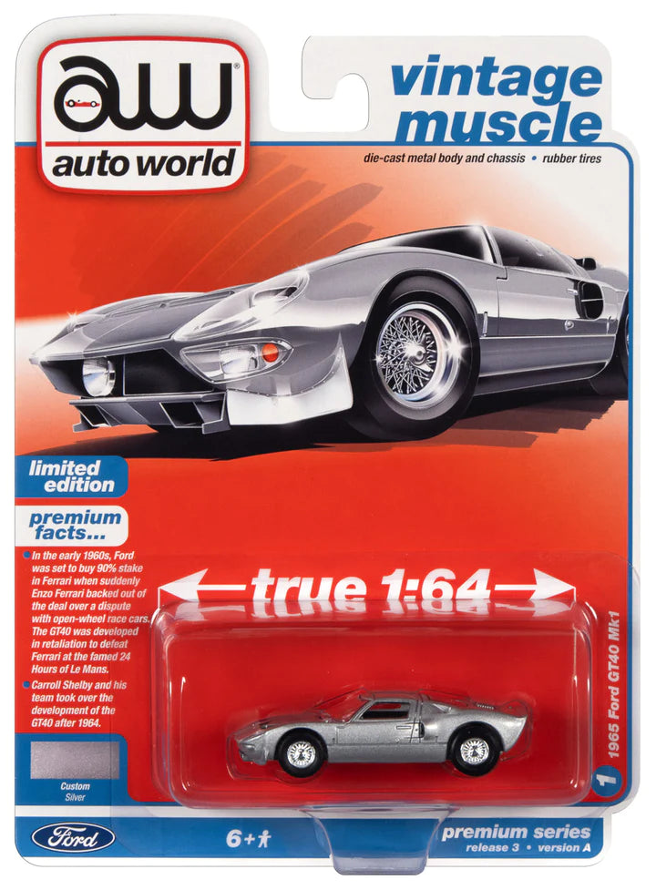 Auto World Vintage Muscle 1965 Ford GT40 Mk1 Silver 1:64