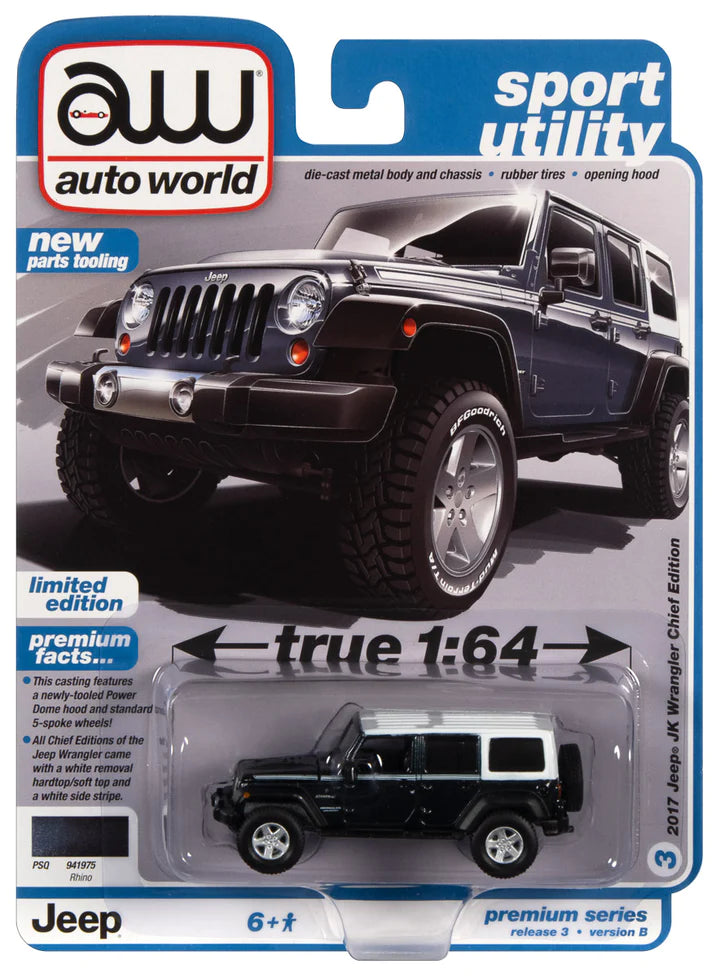 Auto World Sport Utility 2017 Jeep JK Wrangler Chief Edition Rhino 1:64