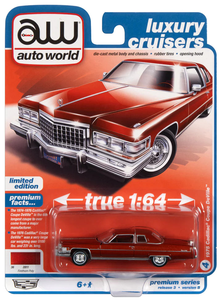 Auto World Luxury Cruisers 1975 Cadillac Coupe DeVille Firethorn Poly 1:64