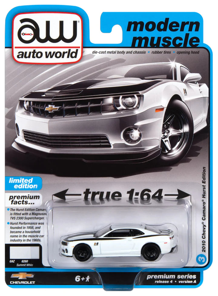 Auto World Modern Muscle 2010 Chevy Camaro Hurst Edition Summit White 1:64