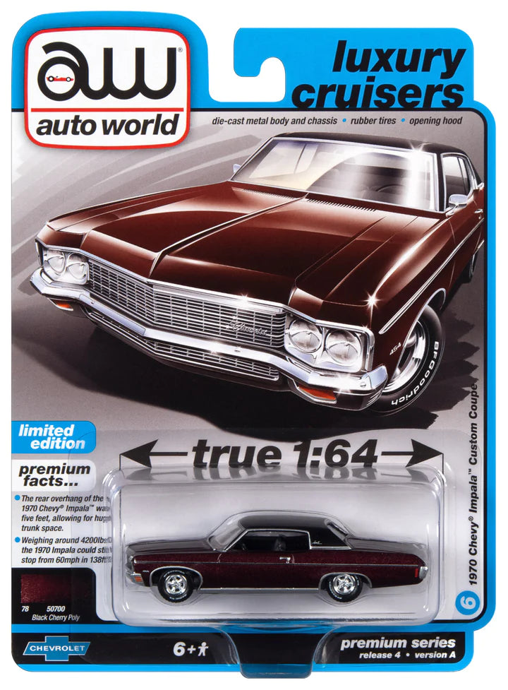 Auto World Luxury Cruisers 1970 Chevy Impala Custom Coupe Black Cherry Poly 1:64