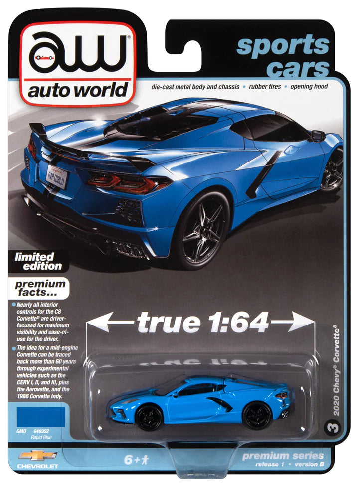 Auto World Sports Cars 2020 Chevy Corvette Rapid Blue 1:64