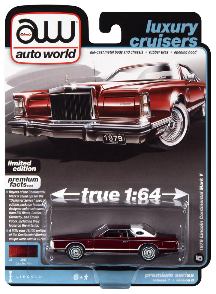 Auto World Luxury Cruisers 1979 Lincoln Continental Mark V Dark Red Poly 1:64