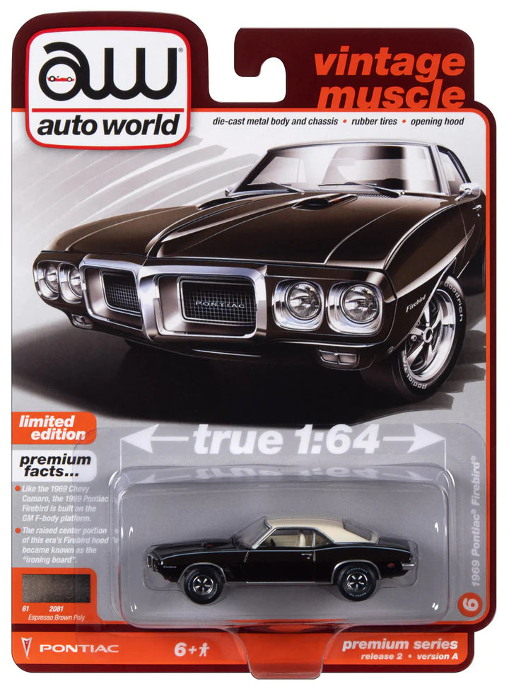 Auto World Vintage Muscle 1969 Pontiac Firebird Espresso Brown Poly 1:64