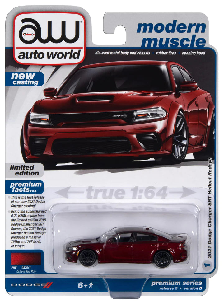 Auto World Modern Muscle 2021 Dodge Charger SRT Hellcat Redeye Octane Red Poly 1:64