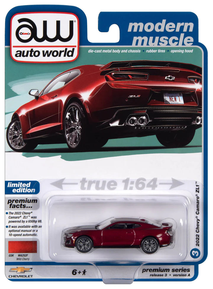 Auto World Modern Classic 2022 Chevy Camaro ZL1 Wild Cherry 1:64