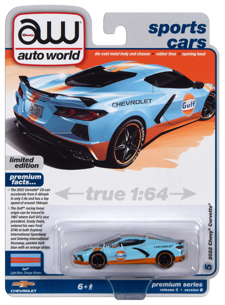Auto World Sports Cars 2022 Chevrolet Corvette Gulf 1:64