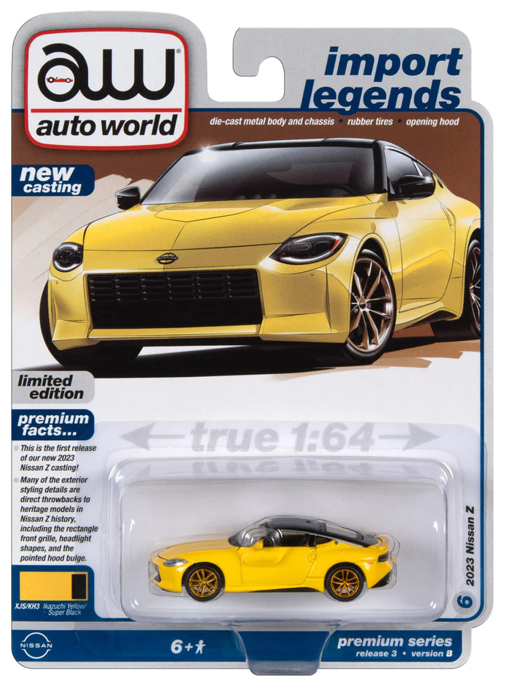 Auto World Import Legends 2023 Nissan Z Ikazuchi Yellow Super Black 1:64