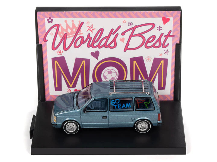 Auto World Worlds Best Mom 1984 Dodge Caravan Blue 1:64
