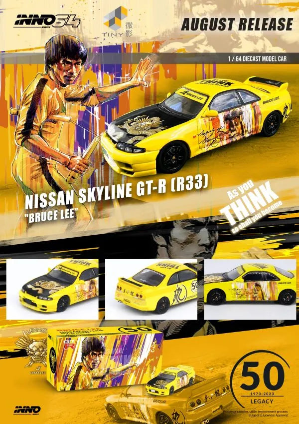 Inno64 Nissan Skyline GTR R33 Bruce Lee Yellow Black 1:64
