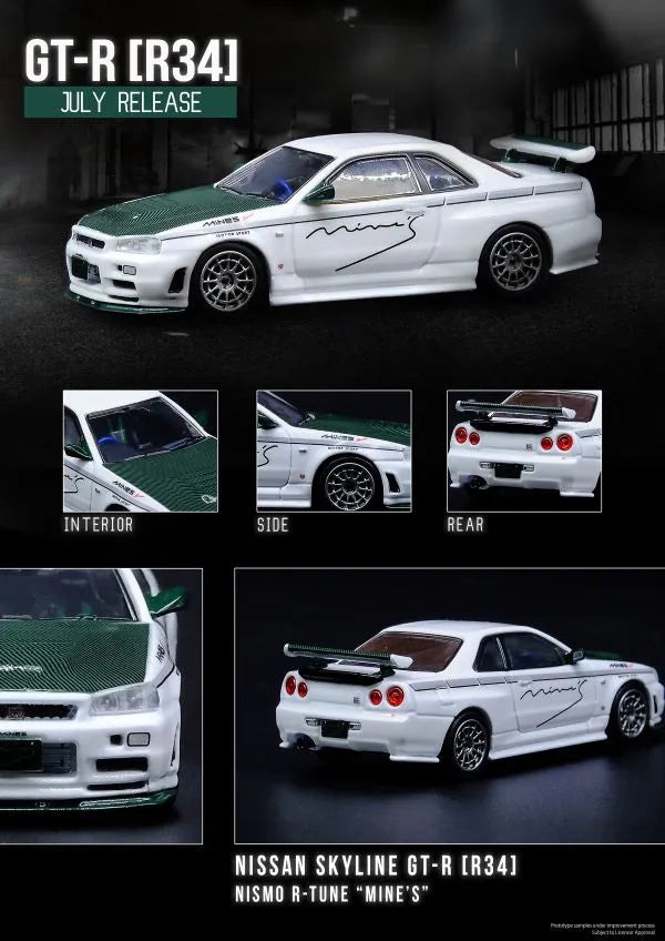 Inno64 Nissan Skyline GTR R34 Nismo R Tune Mine's White Green Carbon 1:64