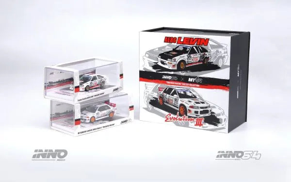 Inno64 Trackerz Racing Boxset Toyota Corolla AE86 Levin & Mitsubishi Lancer Evolution III 1:64