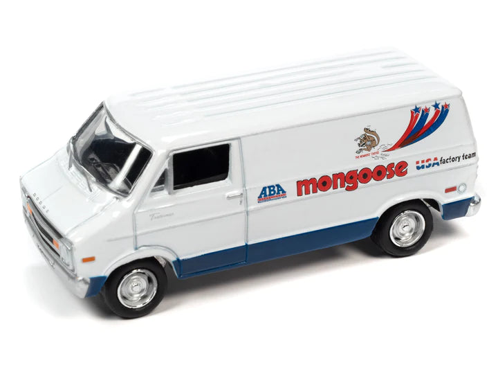 Johnny Lightning Pop Culture 2023 Mongoose 1977 Dodge Van White 1:64