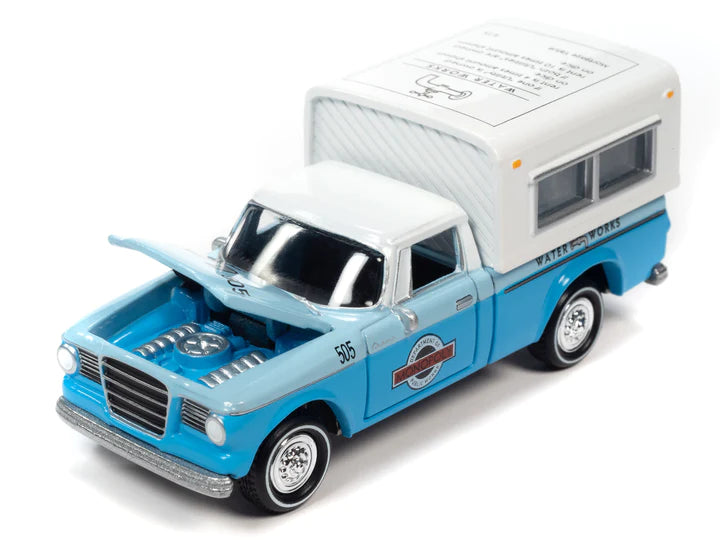 Johnny Lightning Pop Culture 2023 Monopoly 1960 Studebaker with Camper Token Blue 1:64
