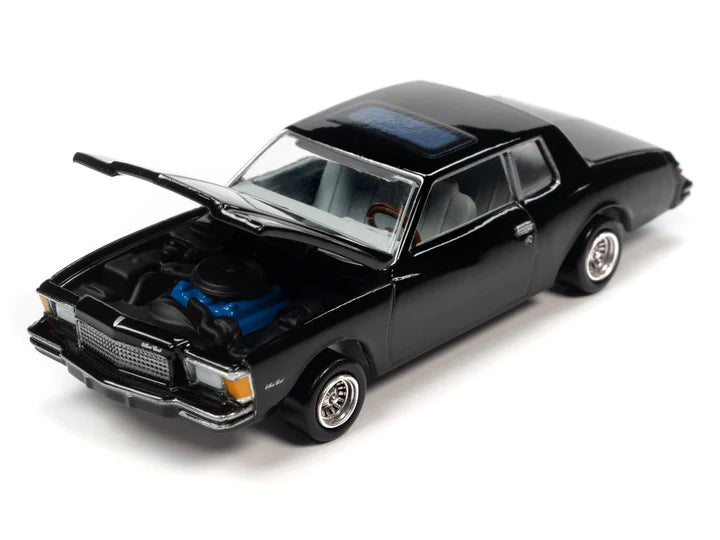 Johnny Lightning Pop Culture 2023 Trivial Pursuit 1979 Chevrolet Monte Carlo Black with Poker Chip 1:64