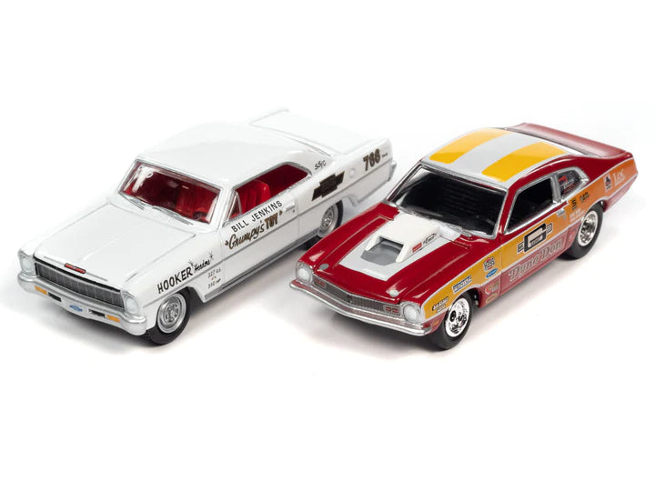 Johnny Lightning 2 Pack Legends Of The Quarter Mile 1970 Ford Maverick Dyno Don & 1966 Chevy Nova Bill Jenkins Version A 1:64